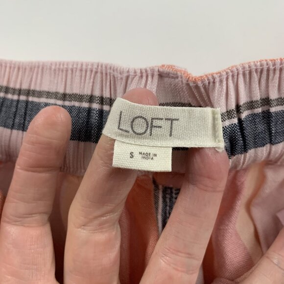 LOFT Pink Multi Linen Blend High Rise Wide Leg Cropped Trouser Pant S - Picture 5 of 8